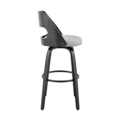 Julius 26" Gray Faux Leather And Black Wood Bar Stool -Gourmet Interiors 30400fbb 3ada 4ed5 863d 3b7c933dbd6e