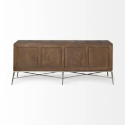 Swordfish Two-Tone Brown Solid Wood 4 Door Cabinet W/ Gold Metal Base Sideboard - 72.0L X 17.7W X 30.1H - 72.0L X 17.7W X 30.1H -Gourmet Interiors 3074e1bb 0152 42d4 a077 0279cb57d0f7