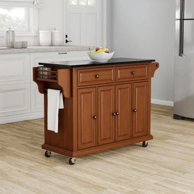 Full Size Solid Black Granite Top Classic Cherry Finish Kitchen Cart - N/A - Kitchen Cart - Wood - Cherry 3 Full Size Solid Black Granite Top Classic Cherry Finish Kitchen Cart - N/A - Kitchen Cart - Wood - Cherry