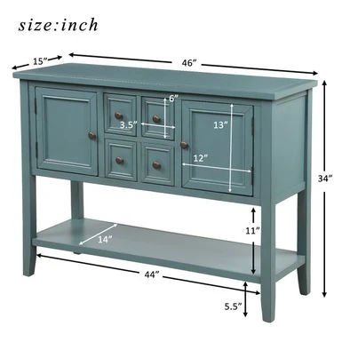 Moda Cambridge Series Buffet Sideboard Console Table With Bottom Shelf - Dark Blue 11 Moda Cambridge Series Buffet Sideboard Console Table With Bottom Shelf - Dark Blue - Image 9