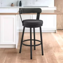 Kobe 30" Bar Height Swivel Bar Stool In Black Finish And Black Faux Leather -Gourmet Interiors 313ff18c b778 409b 9c85 a7a8ea852250