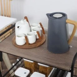 HOMCOM 24" 3-Tier Rolling Kitchen Cart, Utility Storage Trolley With 2 Basket Drawers, Side Hooks For Dining Room - Walnut -Gourmet Interiors 317381e4 4495 4568 8f42 672d3044b0ab