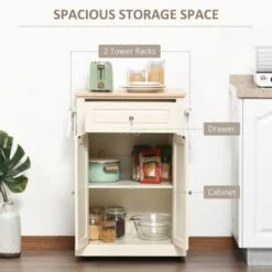 HOMCOM Rolling Kitchen Island Cart, Portable Serving Trolley Table With Drawer, Adjustable Shelf And 2 Towel Racks - Grey -Gourmet Interiors 3252455a e863 46c2 9a0a d0a9233f30fd