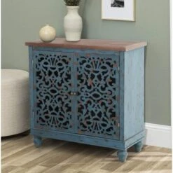 PHI VILLA 2-door Intricate Traditional Antique Storage Cabinet - Grey -Gourmet Interiors 33d32ef6 d92b 4b88 8c7e 1eb4602d89fd