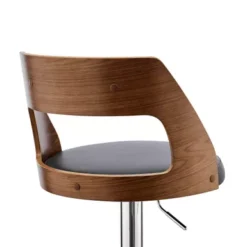 Itzan Adjustable Swivel Grey Faux Leather And Walnut Wood Bar Stool With Chrome Base -Gourmet Interiors 33f97a14 da4f 4fd9 96ed c447e7e56d6e