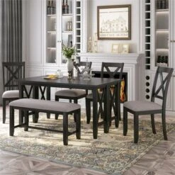 Merax 6-Piece Dining Set With Foldable Table, Bench - Grey -Gourmet Interiors 340129a1 99bf 4fec 9926 26822c155538