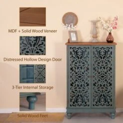 PHI VILLA 2-door Retro Antique Hollow-Carved Storage Cabinet - Blue -Gourmet Interiors 342d2ac2 a3eb 409f a9c5 ed1c127349d2