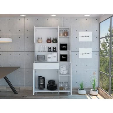 FM Furniture Venice 90 Pantry Cabinet, Multiple Cabinets, One Drawer, And Two Open Shelves - Black 9 FM Furniture Venice 90 Pantry Cabinet, Multiple Cabinets, One Drawer, And Two Open Shelves - Black - Image 7