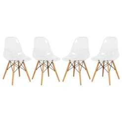 LeisureMod Dover Side Kitchen & Dining Chair Eiffel Wood Legs Set Of 4 - White Red -Gourmet Interiors 3483a414 7ae5 4057 b7b7 fe6108fa0777