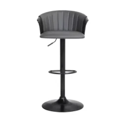 Lydia Adjustable Black Wood Bar Stool In Grey Faux Leather With Black Metal -Gourmet Interiors 34c38ecb a557 4a87 b99c a3c9be7e7130