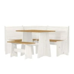 Living Essentials By Hillsdale Gablewood Wood L-Shaped Dining Nook, Washed White With Honey Tops - 28.75H X 39.25W X 23.5D - Washed White W/ Honey Tops -Gourmet Interiors 350fdb4e 56ec 42c6 96b5 1fd8efe4ac84