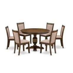 East West Furniture Dining Table Set - A Kitchen Table And Linen Fabric Dining Chairs With High Back (Pieces Option) - F2MZ7-716 -Gourmet Interiors 354c1881 d9fe 4b7f ac2d 7778dd0a210b