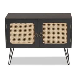 Baxton Studio Davion Mid-Century Modern 2-Door Sideboard Buffet With Rattan-Espresso - Espresso Brown, Natural Brown -Gourmet Interiors 3561ee42 4aed 43ab 8427 5e6d01b54f36
