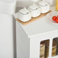 HOMCOM Modern Sideboard Storage Console Cabinet With Glass Door And Drawer For Kitchen, Living & Dining Room - White -Gourmet Interiors 359074f2 3168 4f97 9b3c 09eefb39a8e1