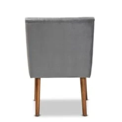 Baxton Studio Alvis Mid-Century Velvet Upholstered Wood Dining Chair-Grey - Grey, Walnut Brown -Gourmet Interiors 35a66702 681b 4ae9 aa95 f7f108e20257