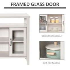 HOMCOM Farmhouse Sideboard Buffet Cabinet, Coffee Bar Cabinet With Storage Shelves, Kitchen Cabinet With 2 Framed Glass Doors - White 21 HOMCOM Farmhouse Sideboard Buffet Cabinet, Coffee Bar Cabinet With Storage Shelves, Kitchen Cabinet With 2 Framed Glass Doors - White -Gourmet Interiors 35f764bc 4f68 4c63 b34b 3653476b3889