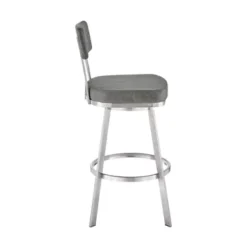 Jinab Swivel Bar Stool In Brushed Stainless Steel With Grey Faux Leather -Gourmet Interiors 368670c7 b77a 45ea bb79 68274b829988