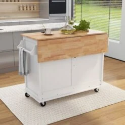 Nestfair Drop-Leaf Countertop Kitchen Cart Kitchen Island With Wheels And Storage Cabinet - Mint Green -Gourmet Interiors 36947696 4a60 434e bf1b 55165c063f68