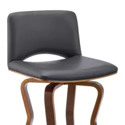 Gerty 26" Swivel Grey Faux Leather And Walnut Wood Bar Stool -Gourmet Interiors 36be9ea7 461a 4d5a 9c1c 1a6b384ac90e