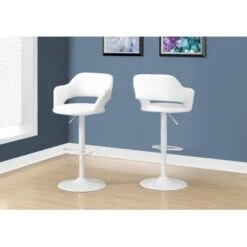 Bar Stool/ Swivel/ Bar Height/ Adjustable/ Metal/ Pu Leather Look/ White/ Contemporary/ Modern