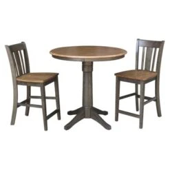 36" Round Counter Height Table With 2 San Remo Stools - 3 Piece Set - Hickory/Washed Coal