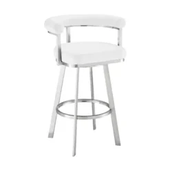 Nolagam Swivel Bar Stool In Brushed Stainless Steel With White Faux Leather