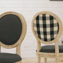 Phinnaeus Upholstered Farmhouse Dining Chairs (Set Of 2) By Christopher Knight Home - Natural + Black Checkerboard And Dark Gray Cushion -Gourmet Interiors 3780e05b b7cb 4682 ba30 1eaf22a61b37