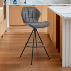 Catalina 30" Bar Height Bar Stool In Charcoal Fabric And Black Finish -Gourmet Interiors 3786504b b5ad 4e44 a520 2aa374978ab7