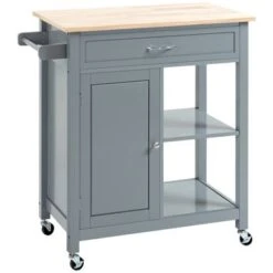 HOMCOM Kitchen Trolley, Wood Top Utility Cart On Wheels With Open Shelf And Storage Drawer For Dining Room, Kitchen - Grey -Gourmet Interiors 37bca022 f50a 4cba 903e 37df978f7775