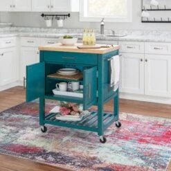 The Curated Nomad Coyote Teal Kitchen Cart - Teal -Gourmet Interiors 3863cf82 4111 4d8c b87b 7d029cb884ce