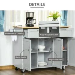 HOMCOM 48" Modern Kitchen Island Cart On Wheels With Storage Drawers, Rolling Utility Cart With Adjustable Shelves, Cabinets - White -Gourmet Interiors 3877e9c1 663a 4d37 b9f0 f49104e6cbd2