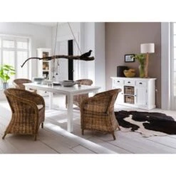 NovaSolo White Mahogany Buffet With Two Rattan Baskets - 49.21 X 19.69 X 33.46 - 49.21 X 19.69 X 33.46 - White -Gourmet Interiors 38abf15a 2bdd 4dc7 91b7 e718c21a7d07