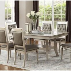 Dining Table With Glass Inserted Top In Antique Silver - Rectangle Top -Gourmet Interiors 38d67e2e 9d35 4e26 a40b d72d359ac086