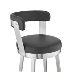 Bryant 26" Counter Height Swivel Bar Stool In Brushed Stainless Steel Finish And Black Faux Leather -Gourmet Interiors 391d6687 302f 4a8e 937c c3d6d33149f0