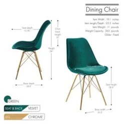 Porthos Home Alia Dining Chairs Set Of 2, Velvet And Gold Chrome Legs - Blue -Gourmet Interiors 394a2171 249e 4a9f a076 01fc4ecbfc3c