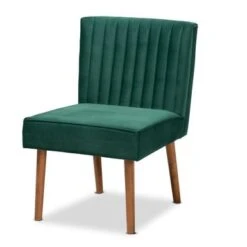 Baxton Studio Alvis Mid-Century Velvet Upholstered Dining Chair - Emerald Green, Walnut Brown