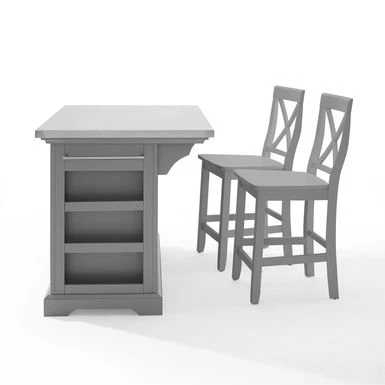 Julia Stainless Steel Top Island W/X-Back Stools - 50 "W X60 "D X41 "H - With Seating - Gray - Stainless Steel 9 Julia Stainless Steel Top Island W/X-Back Stools - 50 "W X60 "D X41 "H - With Seating - Gray - Stainless Steel - Image 7