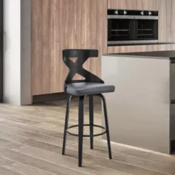 Gayle 26" Swivel Cross Back Grey Faux Leather And Black Wood Bar Stool -Gourmet Interiors 3a92e191 ba65 4086 ab40 1042a74139f6