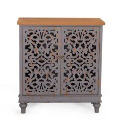 PHI VILLA 2-door Intricate Traditional Antique Storage Cabinet - Grey -Gourmet Interiors 3b6c9106 11ed 45ae 8a87 d34e285b26e8