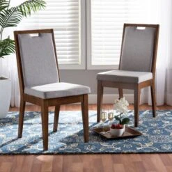 Baxton Studio Octavia Modern And Contempory Upholstered Wood Dining Chair Set(2PC) - Sand, Dark Brown -Gourmet Interiors 3b9bdbc8 f1bd 4f66 b633 49ff17f67716
