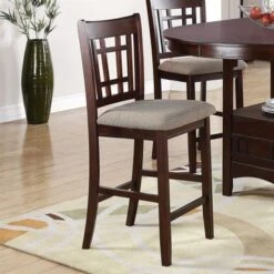 Height Chair With Beige Upholstered Seat, Set Of 2, Brown - Set Of 2 - Counter Height -Gourmet Interiors 3bad39f8 213e 49fe 95d3 2a8c8afb4873