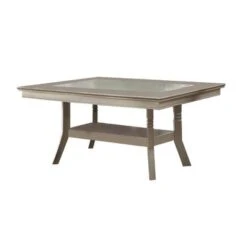 Dining Table With Glass Inserted Top In Antique Silver - Rectangle Top