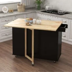 Nestfair Lomas Kitchen Island With Spice Rack Towel Rack And Extensible Solid Wood Table Top - Black -Gourmet Interiors 3bd6c267 ec39 4f4e 83df 2cb7a45e2fa1