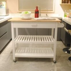 40 In.White Double Kitchen Cart - Kitchen Cart - White -Gourmet Interiors 3c260062 72b7 4917 be20 094b05981ae5