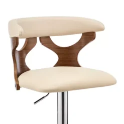 Ruth Adjustable Swivel Cream Faux Leather And Walnut Wood Bar Stool With Chrome Base -Gourmet Interiors 3ce1fe02 ce9d 44b0 b6a5 e73e12c6be28