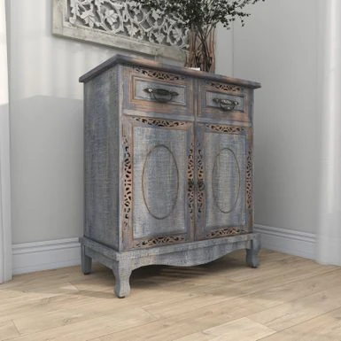 Gray Wood Intricately Carved Vintage Cabinet - Grey - Dresser 11 Gray Wood Intricately Carved Vintage Cabinet - Grey - Dresser - Image 9