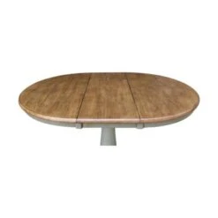 36" Round Top Pedestal Table With 12" Leaf - Distressed Hickory/Stone - Dining Height -Gourmet Interiors 3d2e27aa afbb 41d9 9e20 65387d377780