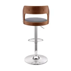 Itzan Adjustable Swivel Grey Faux Leather And Walnut Wood Bar Stool With Chrome Base -Gourmet Interiors 3dbda66b b201 45fa 8d86 b99b62a2b973