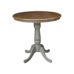 36" Round Top Pedestal Table With 12" Leaf - Distressed Hickory/Stone - Dining Height -Gourmet Interiors 3dc91fac 6537 4f1f 8e5e b2b4717e8bb5