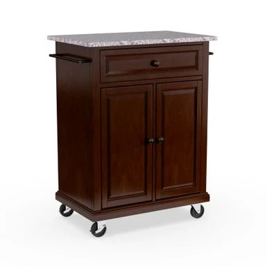 Compact Vintage Mahogany Finish Solid Granite Top Kitchen Cart And Island - N/A - Kitchen Cart - Wood - Brown 5 Compact Vintage Mahogany Finish Solid Granite Top Kitchen Cart And Island - N/A - Kitchen Cart - Wood - Brown - Image 3